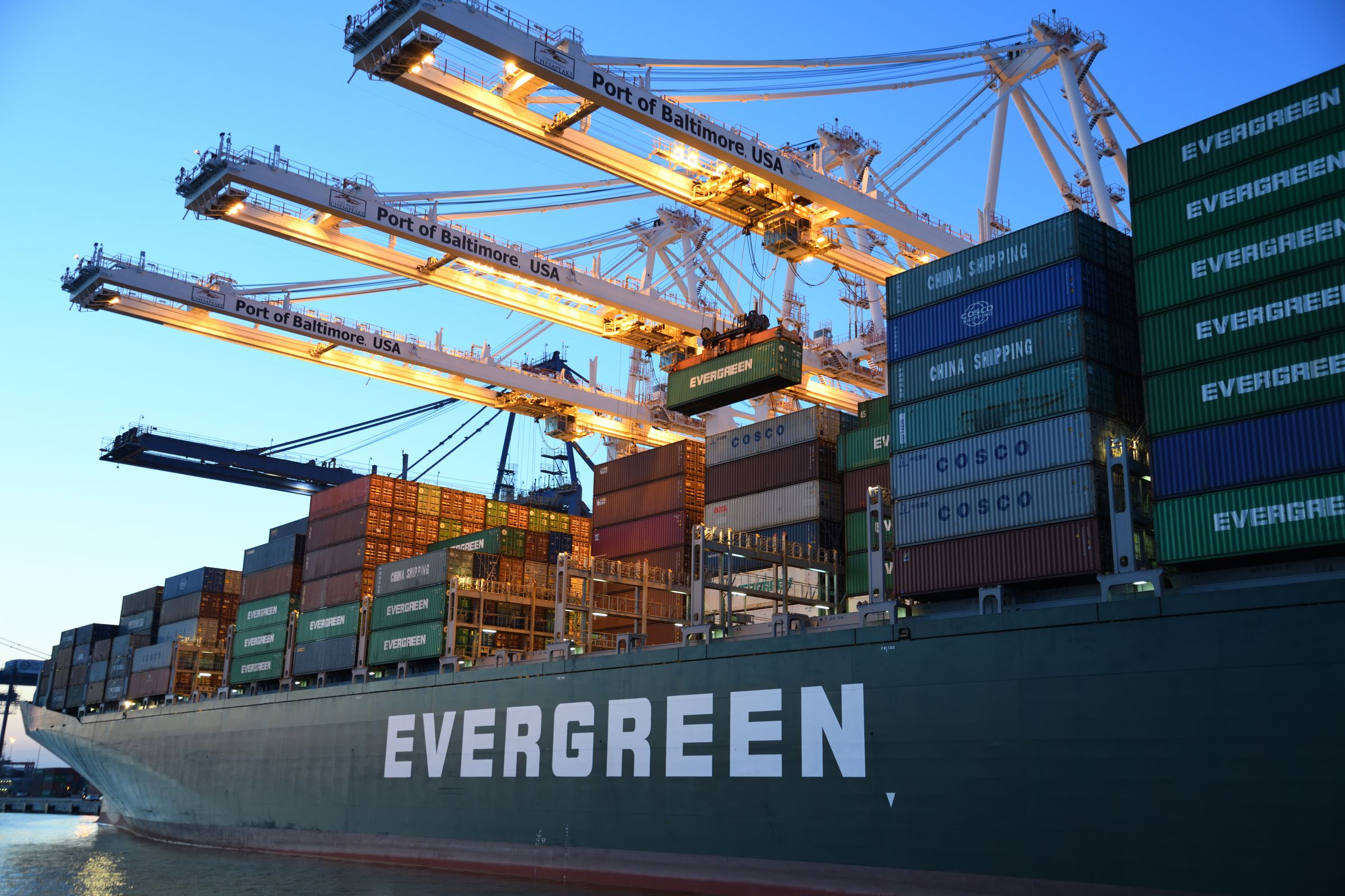 Cargo ship at a commercial port